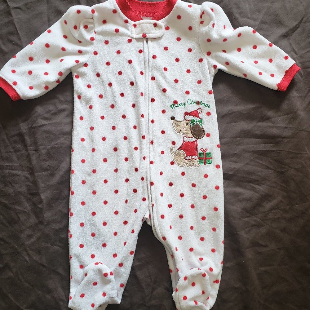 Vintage Christmas Footed Sleeper Fleece Dog Size 6 Months Little Me Zip Up